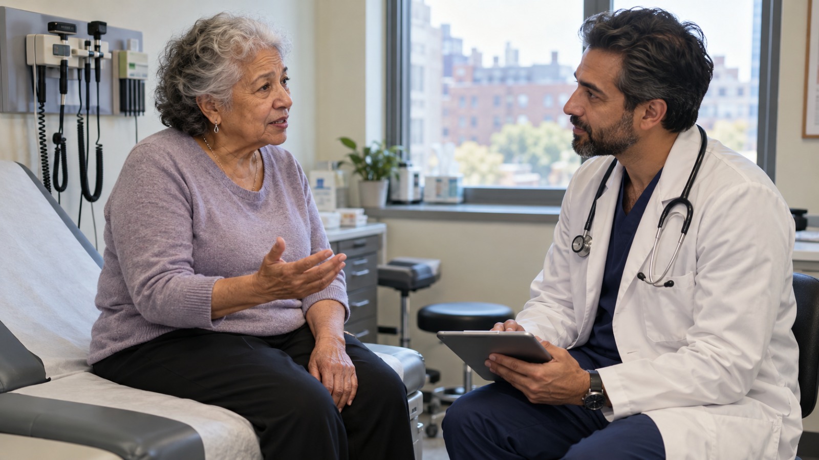 Older woman discussing her pain care with a doctor